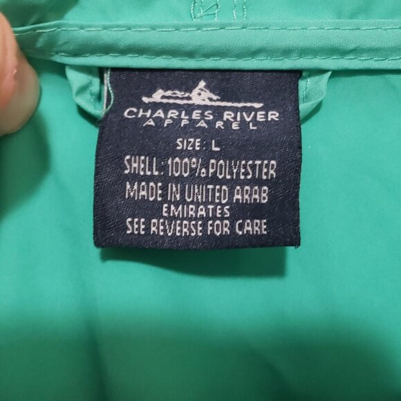 Charles River Mens Windbreaker Jacket Size L Pack & Go Zip Hooded Pullover Mint - Picture 3 of 9